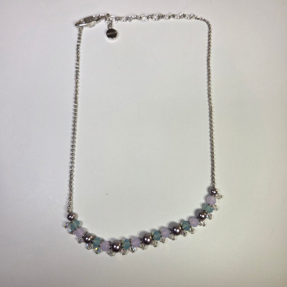 Givenchy Silver Tone Pastel Crystal Beaded Necklace Authentic 18 Inch Designer